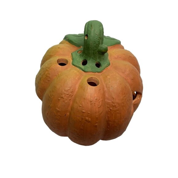 Halloween Large Terra Cotta terracotta Pumpkin Target Candle Holder Orange Open - Picture 4 of 5
